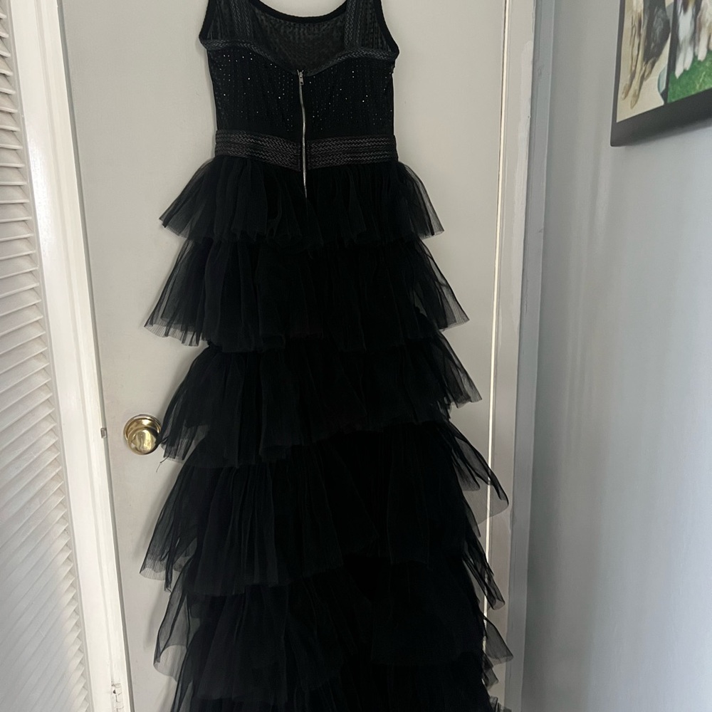 Black Tiered Ruffled High-Low Gown - Picture 3 of 4